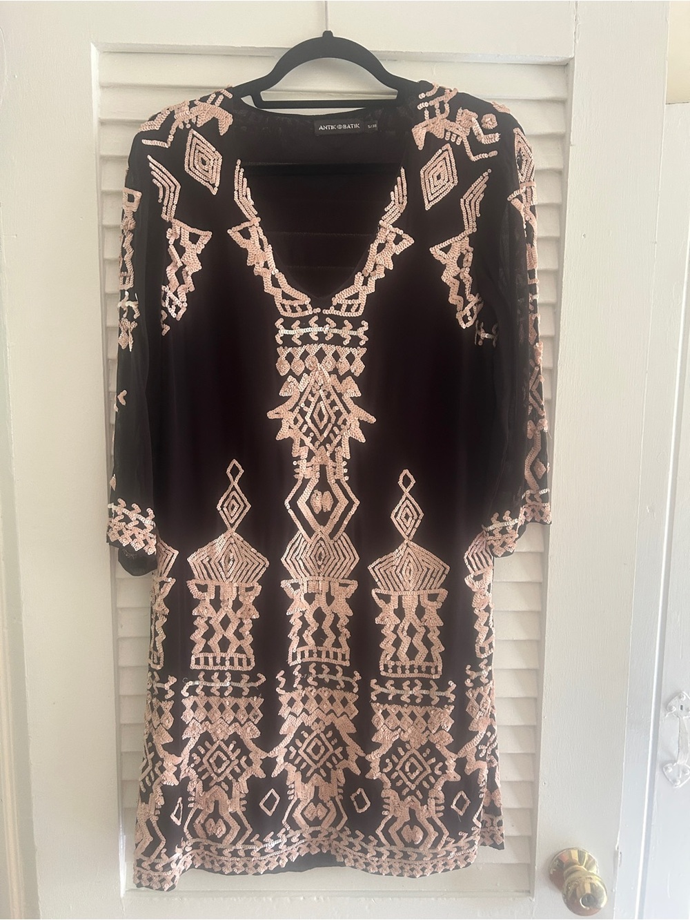 Antik Batik Black Dress with Blush Pink Embroidery